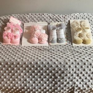 New born matching socks and headband set. Brand new never used
